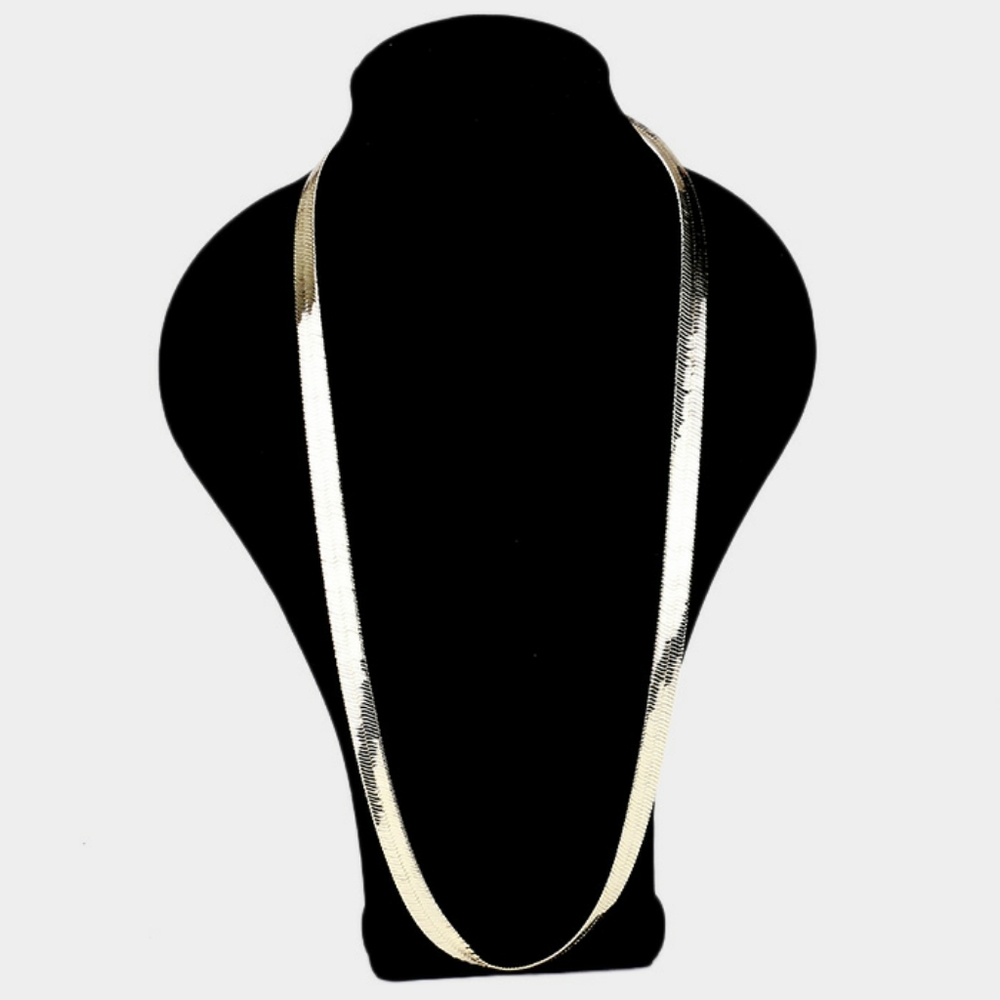 Simple Gold Metal Link Herringbone Necklace Chain - Picture 1 of 2